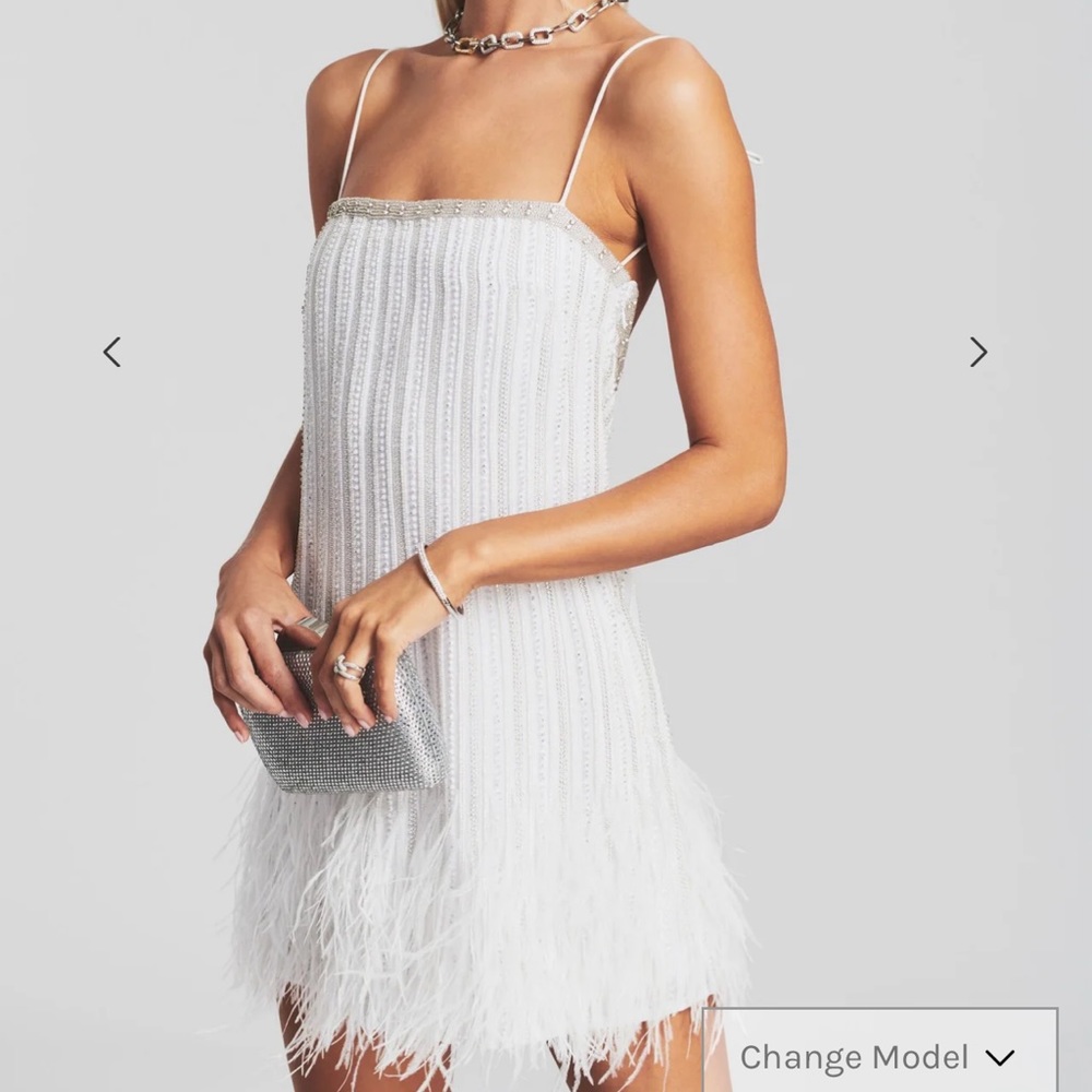 Retrofête White Sequin Feather Mini Dress - Picture 2 of 8